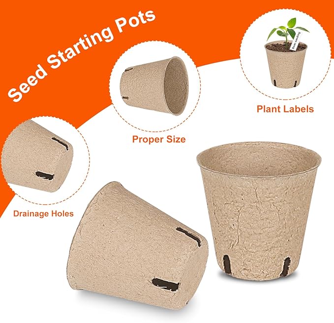 120 Packs 3.15 Inch Peat Pots,Biodegradable Pots for Seedlings with Drainage Holes, Garden Germination Nursery Pots with 100Pcs Plant Labels