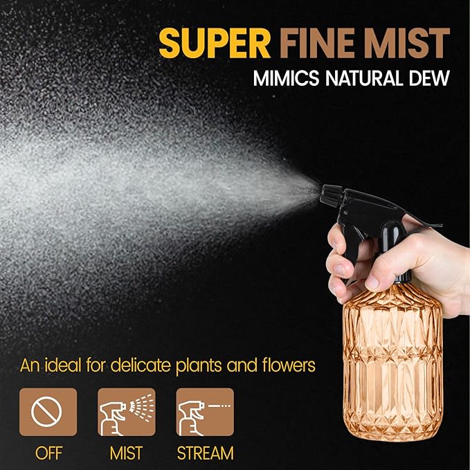 Glass Plant Spray Bottle, 13.5 oz small plant mister, Leak Proof Fine Mist Watering can with Adjustable Nozzle for Indoor Plants Lover, Gardening, Hair, Cleaning Solutions (Orange)