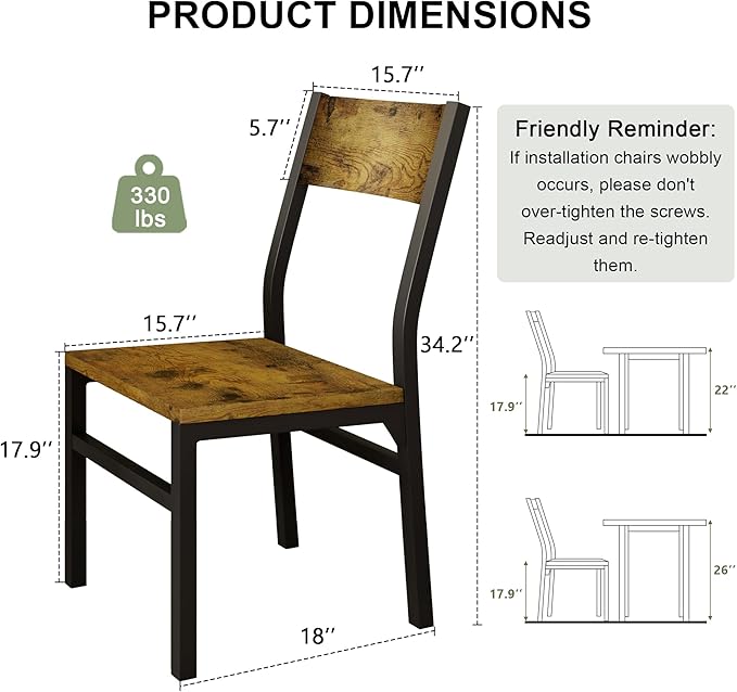 Feonase Dining Chairs Set of 6, Modern Kitchen Chairs with Ergonomic Backrest, MDF Board and Metal Legs, Dinner Chairs for Dining Room, Kitchen and Living Room, Rustic Brown