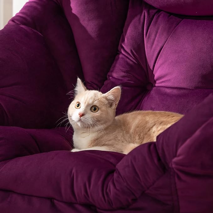 HollyHOME Fabric Large Lazy Chair, Accent Reading Chair, Cozy Lounge Chair with Armrest, Leisure Sofa Chair for Living Room, Bedroom, Dorm, Purple