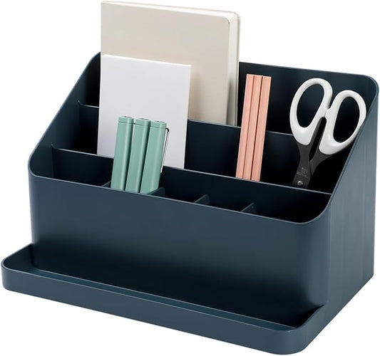 BLUE GINKGO Desk Organizer – Korean-Made Office Storage for Pens, Notes, Mail, and Supplies (Prussian Blue)