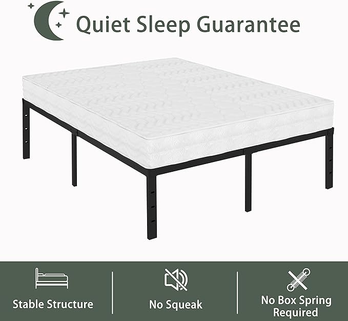 18 Inch Full Size Bed Frame Metal, Platform Bed Frame Full Size No Box Spring Needed, Easy Assembly, Heavy Duty, Noise Free