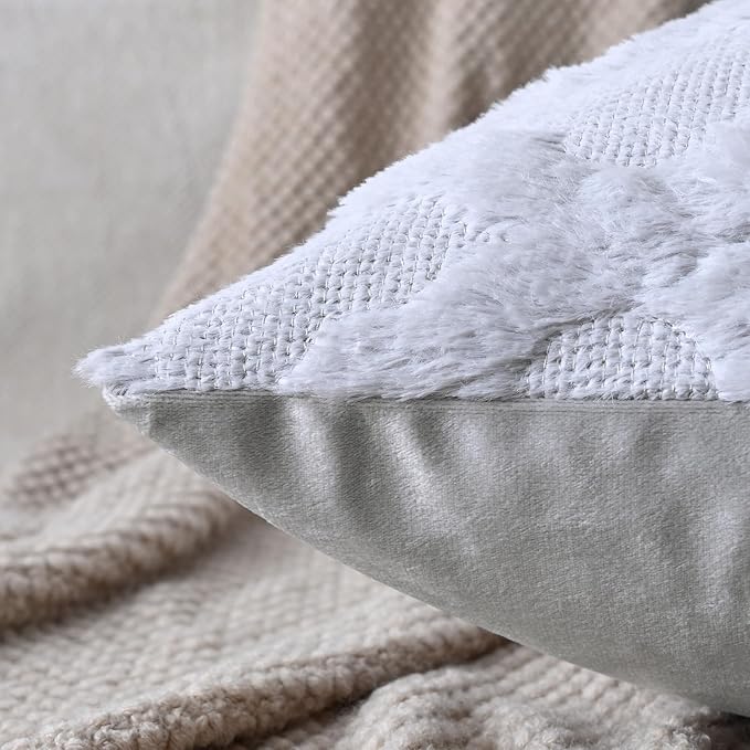 Set of 2 Soft Moroccan Throw Pillow Covers 12x20 Inch Plush Boho Decorative Pillow Cover Accent Cushion Case for Couch Sofa Bed, Grey