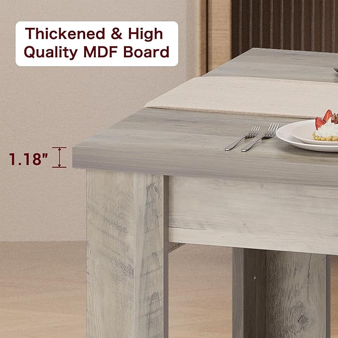 CABIHOME 63" Dining Table for 4-6, Large Farmhouse Rectangular Kitchen Dining Room Table, Wooden, Thick Frame & Sturdy Triangular Legs, Wood Strip Base for Small Space, Dinner, Kitchen, Rustic Gray