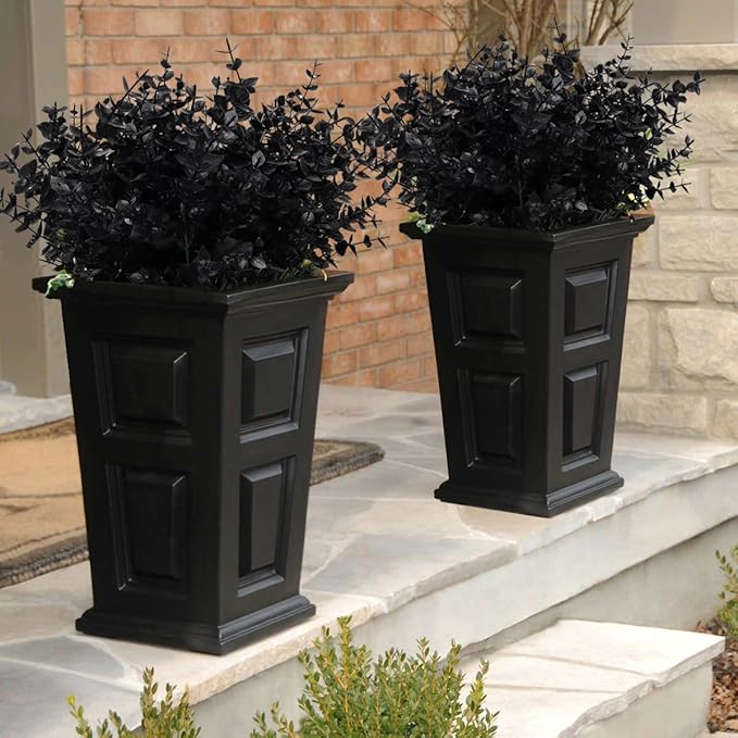 RECUTMS Black Artificial Flowers, 12 Pcs Fake Outdoor UV Resistant Plants Faux Plastic Greenery Shrubs Indoor Outside Hanging Planter Flower Decoration, Garden Decor (Black)