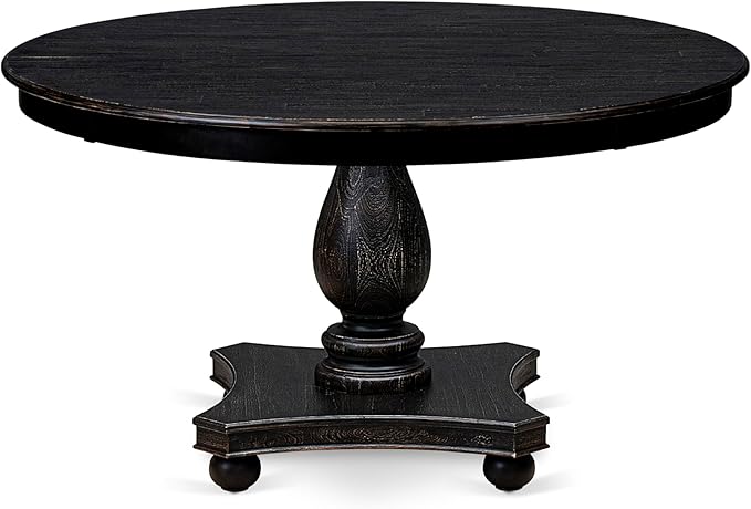 F52-11-TP - Dining Room Table with Acacia Wood Round Tabletop, Sand Blasted Black Finish