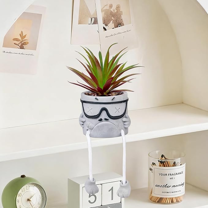 Creative Artificialplant Succulents in Cement Pots with Hanging Leg, Potted Mini Fake Plants Kitchen Shelves Decor, Bathroom Shelf Small Plants Decor, Faux Succulents for Office Wall Shelf Decorations