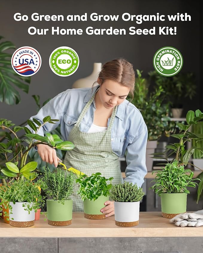8 Herb Garden Kit - Non-Toxic BPA-Free Pots, Organic Seeds & Complete Growing Set - Elegant Indoor Herb Planter for Kitchen, Unique Housewarming & Birthday Gifts for Women, Mom, Retirement