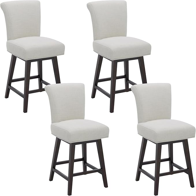 CHITA 26 Inch Counter Height Swivel Bar Stools Set of 4, FSC Certified Modern Upholstered Swivel Barstool Chairs with Back, Fabric in Linen