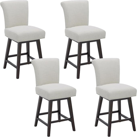 CHITA 26 Inch Counter Height Swivel Bar Stools Set of 4, FSC Certified Modern Upholstered Swivel Barstool Chairs with Back, Fabric in Linen