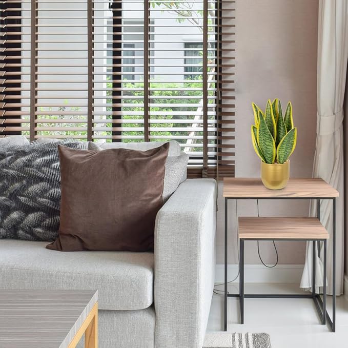 Hollyone Artificial Snake Plant Potted Faux Sansevieria Trifasciata Plants, 13" Tropical Fake Snake Plants in Gold Stainless Steel Metal Pots for Home Office Room Indoor Decor Housewarming Gifts