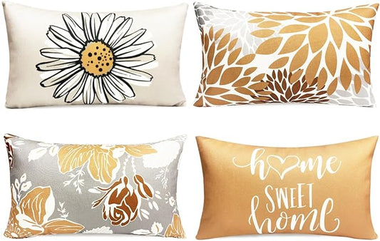 Decorative Throw Pillow Covers Set of 4 Coffee Pillow Covers 12x20 inch Throw Pillow Cases Linen Square Pillow Case,Farmhouse Outdoor Modern Boho Pillow Covers for Couch Sofa Living Room