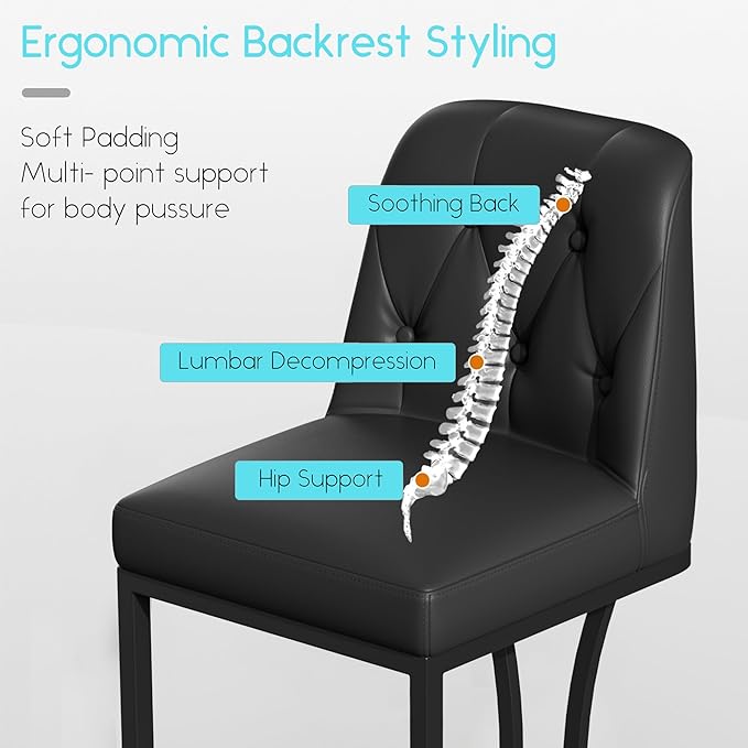 Black Counter Height Bar Stools Set of 2, 24 inch Counter Stools Pu Leather Modern Bar Chairs with Back for Kitchen Island