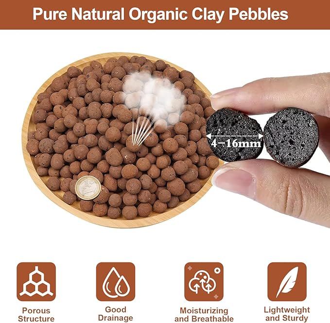 Riare 4 LBS Organic Expanded Clay Pebbles - 4mm-16mm Natural Leca Balls Lightweight Hydroponic Clay Pebbles Aggregate for Indoor Plants, Hydroponic Growing, Plants Drainage, Aquaponics