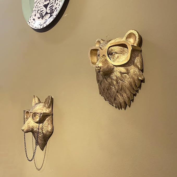 GUASDIE Animal Heads Wall Decor, Gold Vintage Decor Sculpture Resin Animal Head Wall Hanging Unique Art for Living Room, Bedroom, Kitchen, Gift, Home Decor, Bear