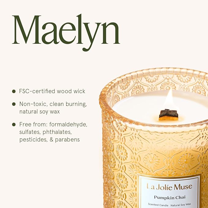 LA JOLIE MUSE Pumpkin Candle, Fall Candles for Home Scented, 19 oz Large Wood Wicked Candles, Natural Soy Candle Gifts for Men&Women, 90 Hours Long Burning, Pumpkin Chai
