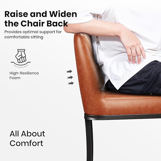 PHI VILLA Brown Bar Stools Set of 4, Faux Leather Counter Height Chairs, Kitchen Stools for Island, 24 Inch Barstools with Back