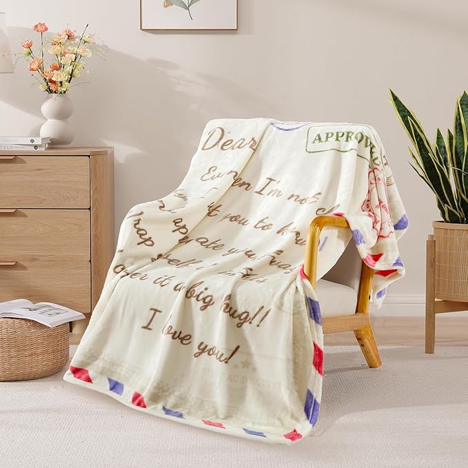 Geniospin Airmail Throw Blanket, Gift for Women/Teenage Girls/Daughter/Son/Grandma, Super Soft Flannel Throw Blanket for Christmas for Couch Bed Sofa, Warm and Cozy