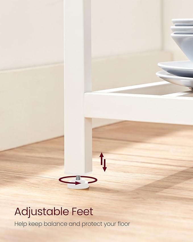 VASAGLE Kitchen Island with 3 Shelves, 47.2 Inches Width Kitchen Shelf with Large Worktop, Stable Steel Structure, Industrial, Easy to Assemble, Oak Color and White UKKI001W09