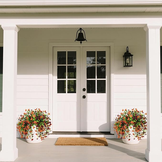 Artificial Flowers for Outdoors Decoration, 2 Pcs Outdoor Faux Plants Daisy with Eucalyptus Leaves Fall UV Resistant Fake Flowers Hanging Planters for Front Porch Patio Yard Door Garden Home Decor