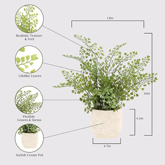 Faux Snake Plant & Fern, Set-of-2 Premium Artificial Indoor Plants, Enhances Interior Design, Lifelike-Leaves Create Realistic Natural Appearance, Grey Planter Pot Included