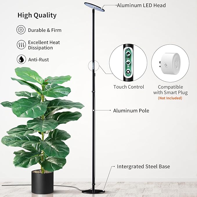 chiphy Grow Lights, 85" Full Spectrum Plant Light for Indoor Plants, 40W Grow Lamp, 10 Dimmable Brightness, Height Adjustable, Ideal for Large Tall Plants