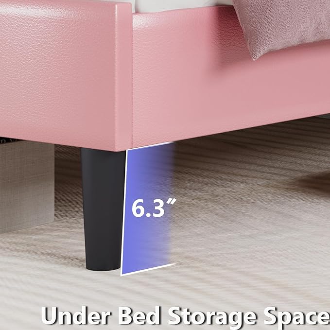 HOMBCK Queen Bed Frame with Headboard, Upholstered Bed Frames, Strong Wooden Slats, No Box Spring Needed, Easy Assembly, Pink