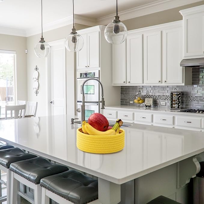 Small Shelf Storage Baskets for Organizing, 6 Pack Round Cotton Rope Bins, Decorative and Cute Woven Baskets for Bedroom and Closet, Key Tray Bowl, Home Decor Countertop Organizer (Rainbow)