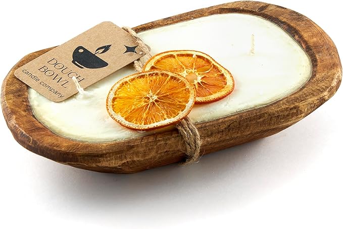 Dough Bowl Candle Co. Mandarin Cranberry Soy Candle - 3 Wick Rustic Farmhouse Coffee Table Decor, Odor Eliminator in Wooden Bowls, 20 Ounce Wooden Dough Bowl Candle, All-Natural Gifts for Women or Men