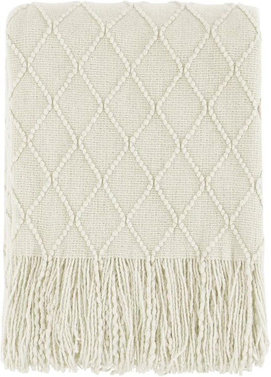 BOURINA Beige Throw Blanket 50x60 Inches Throw Textured Solid Soft Sofa Couch Decorative Knit Blanket