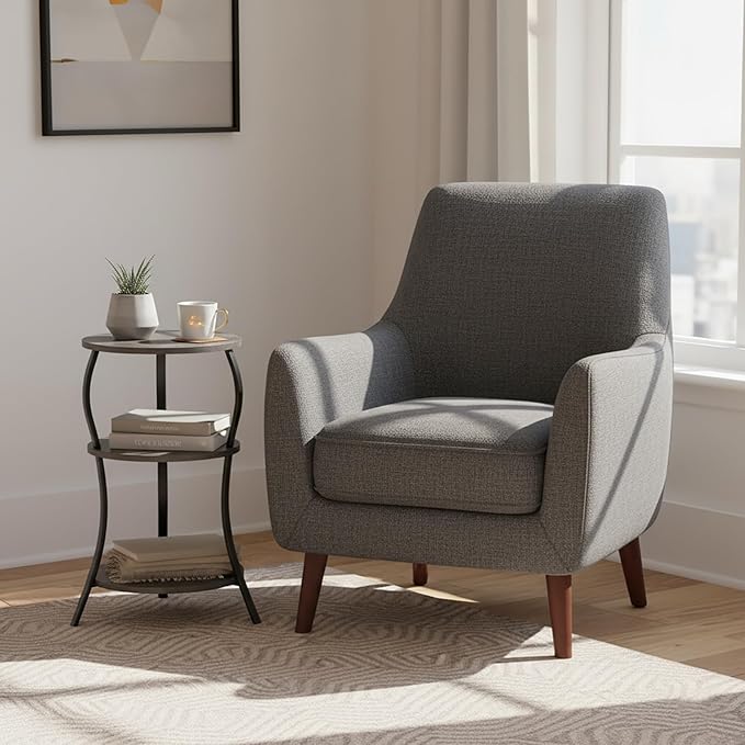 Vintage Small Round Side Table, 3-Tier Slim Waist Circular End Table with Storage Shelf, Compact Tea Sofa Side Table, Round Corner Coffee Table Nightstand for Living Room Bedroom Small Spaces,Grey