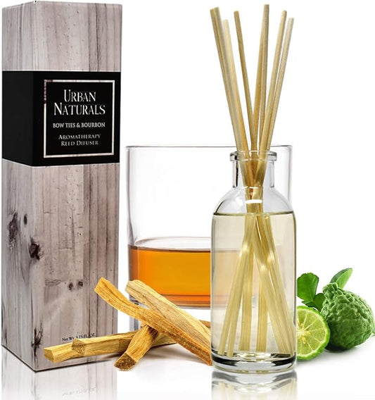 Urban Naturals Bowties & Bourbon Reed Diffuser Gift Set | Dark Oak, Bergamot & Bourbon | Made in The USA