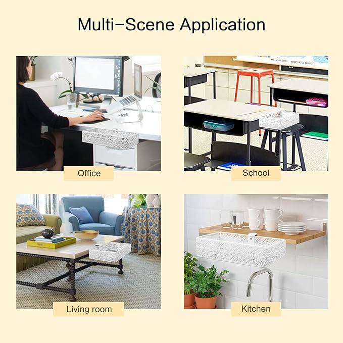 Under Desk Storage Organizer for Reduced Clutter, Drawer organizers C-Clamp Mount System Firmly Clamped And Do Not Hurt The Table, Easy to Install & holds up to 10 lbs-2 Pack (Large and Small)