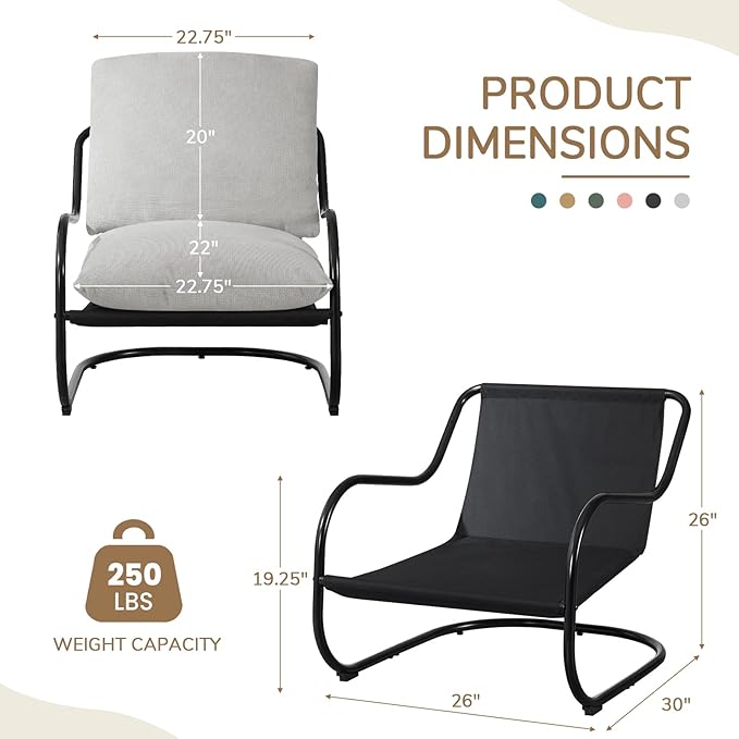 Peace nest Comfy Accent Chair Modern Living Room Bedroom Armchair with Mental Frame Comfortable Shredded Foam Cushion for Balcony Lounge Reading Meeting Room Light Grey