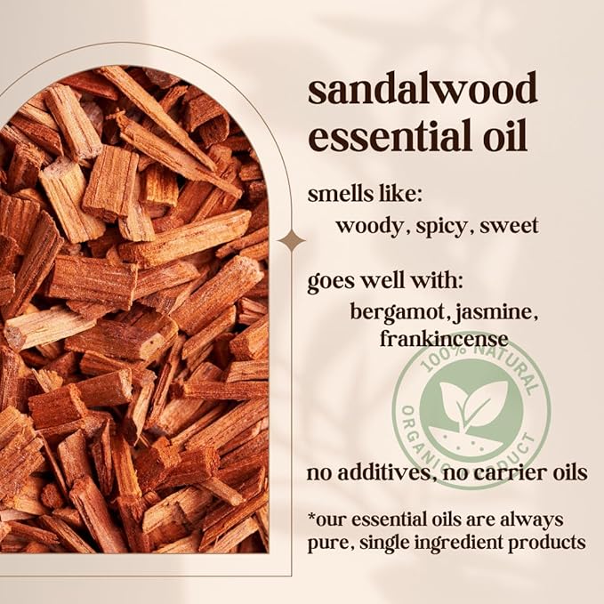 Australian Sandalwood Essential Oil - 100% Pure & Natural, Organic, Undiluted for Aromatherapy, Hair, Diffuser (0.33oz - 10ml)