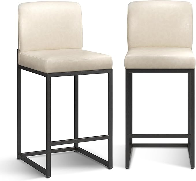 PHI VILLA Bar Stools Set of 2 - Counter Height Bar Stool Pu Leather Kitchen Modern Bar Chairs, Bar Stools with Back