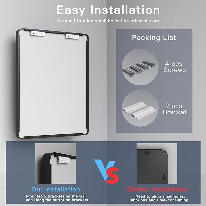 ISKM Black Framed Mirror for Wall 72"x 40", Large Bathroom Mirror Anti-Rust, Tempered Glass, Rounded Rectangle Mirror(Horizontal/Vertical)