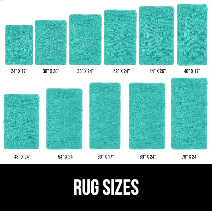 GORILLA GRIP Bath Rug Mat 30x20, Soft Absorbent Chenille, Quick Dry Microfiber Mats, Rubber Backing Washable Shower Floor Rugs, Bathmat Runner, US Designed Bathroom Home Decor Accessories Turquoise