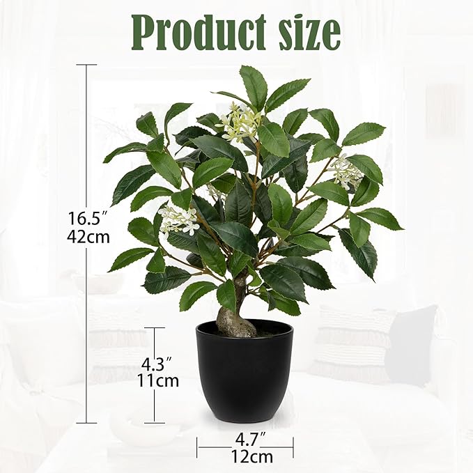 Briful 16.5'' Fake Plants Faux Laurel Bay Tree in Black Pot Realistic Greenery Artificial Plants Indoor Houseplant for Home Decor Farmhouse Bathroom Living Room Wedding Table Centerpieces