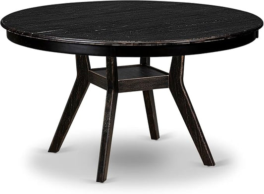 F58-11-TP - Kitchen Table with Acacia Wood Round Tabletop, Sand Blasted Black Finish