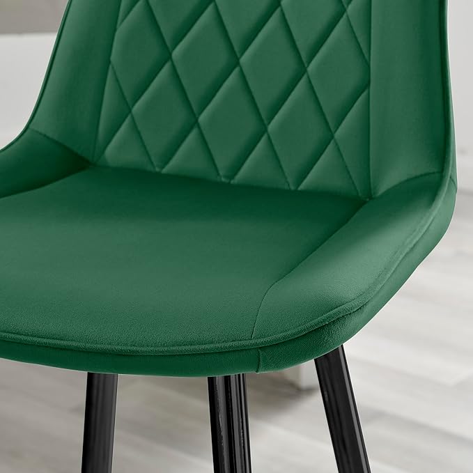 Bar Stool Chair - Pesaro Green Velvet Upholstered Dining Chair Black Metal Legs - Modern Style Diamond Quilted Stitching to Back - Contemporary Dining Kitchen Furniture
