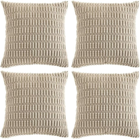 Fancy Homi 4 Packs Taupe Decorative Throw Pillow Covers 26x26 Inch for Living Room Couch Bed, Rustic Modern Farmhouse Boho Home Decor, Soft Plush Corduroy Cute Square Accent Cushion Case 60x60 cm