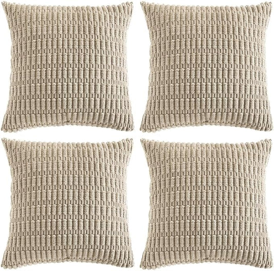 Fancy Homi 4 Packs Taupe Decorative Throw Pillow Covers 24x24 Inch for Living Room Couch Bed, Rustic Modern Farmhouse Boho Home Decor, Soft Plush Corduroy Cute Square Accent Cushion Case 60x60 cm