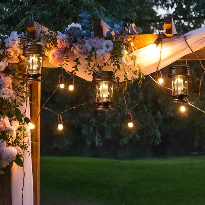 pearlstar Solar Lanterns Outdoor Waterproof Hanging Solar Lights with Handle for Garden Patio Yard Backyard Pathway Porch Driveway Decoration, Outside Table Lamp,2 Pack 5.5" H (Warm White)