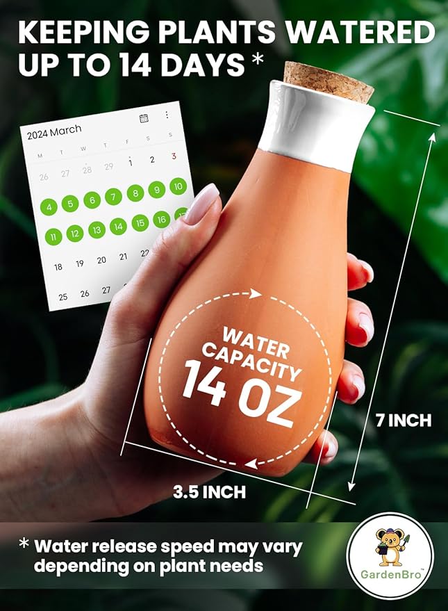 4 Pcs Ollas Terracotta Watering Pots Large - 14 Oz Self Watering Planter Insert Olla Watering System for 1-Week Easy to Refill - Clay Plant Watering Globes for Outdoor & Indoor Plants [4, White]