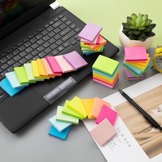 (50 Pads) Sticky Notes 1.5x2, 10 Colors Self Sticky Notes, Sticky Pads, Recyclable, Self-Stick Pads, Easy to Stick for Home, Office, Notebook