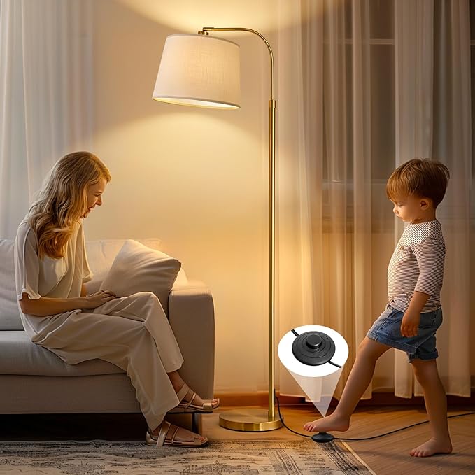 Oneach 62" Gold Floor Lamp for Living Rooms Tall Arc Standing Lamps for Bedrooms Industrial Corner Nursery Girls Kid Vintage Mid-Century Modern Reading Light Office Antique Brass Shade Lantern