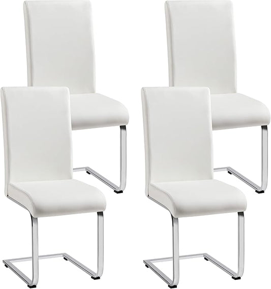 Yaheetech Dining Chairs Set of 4 Modern Faux Leather Upholstered Dining Room Chairs with High Back and Metal Chrome Legs for Kitchen/Living Room/Restaurant, White