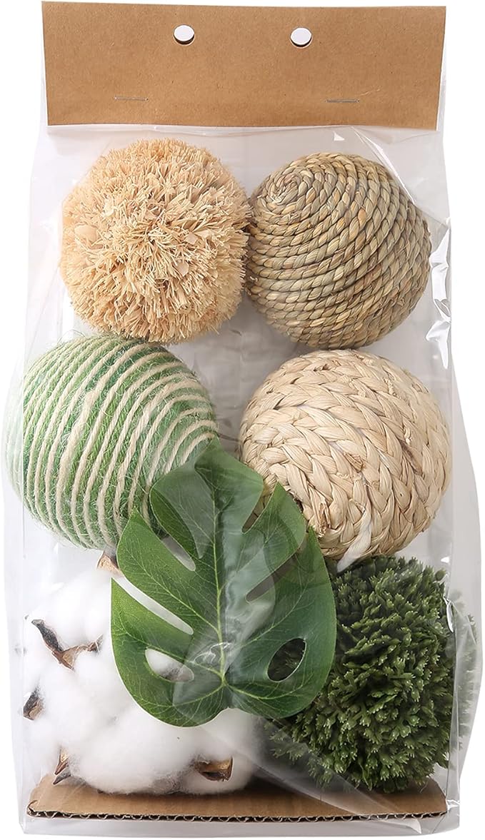 6pcs 3.5inch Woven Wicker Rattan Balls Decorative Ball Twig Orbs Green Orbs Vase Bowl Filler for Tabletop Decor