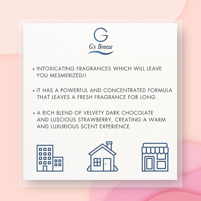 G's Breeze Dark Chocolate & Strawberry Diffuser Oil Refill - Gentle Fragrance & Soothing Aroma of Velvety Dark Chocolate with Juicy Strawberry - Long-Lasting - Ideal for Home, or Office - 60 ML